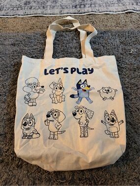 Cream 'Let's Play' Kids Bluey Cartoon Tote Bag